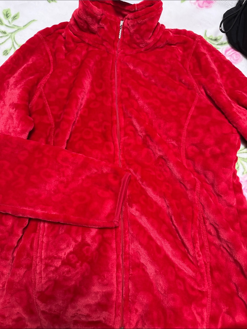 jason maxwell Plush Red Zip-Up Women's Sweater